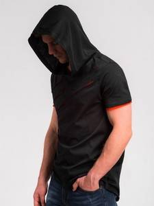 3704865 men s printed hooded t shirt s1019 black