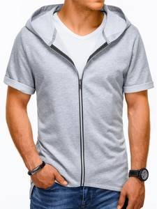 3705452 men s zip up sweatshirt with short sleeves b960 grey