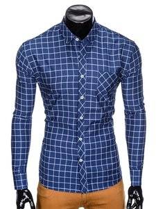 3901083 men s check shirt with long sleeves k417 navy white