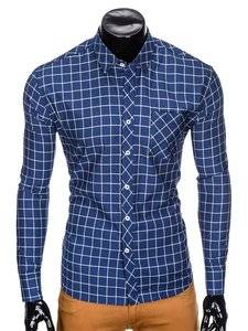 3901085 men s check shirt with long sleeves k417 navy yellow