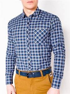3901086 men s check shirt with long sleeves k420 navy brown