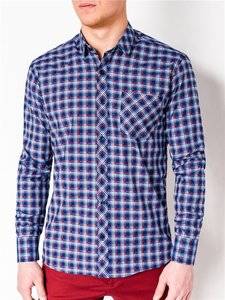 3901087 men s check shirt with long sleeves k420 navy red